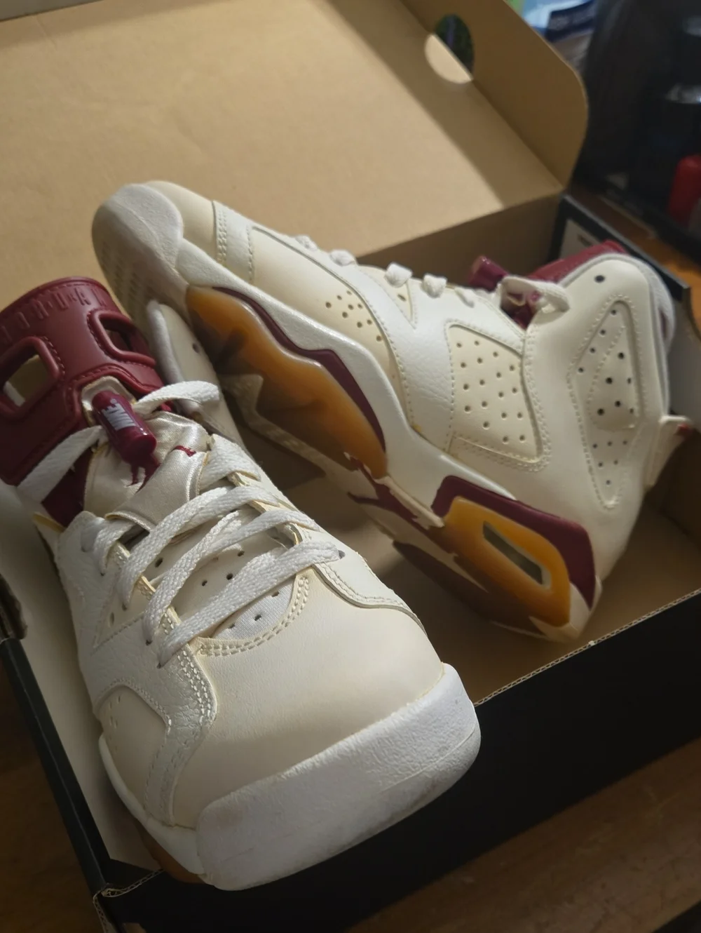 Jordan Kids Cream and Maroon Retro Basketball Sneakers